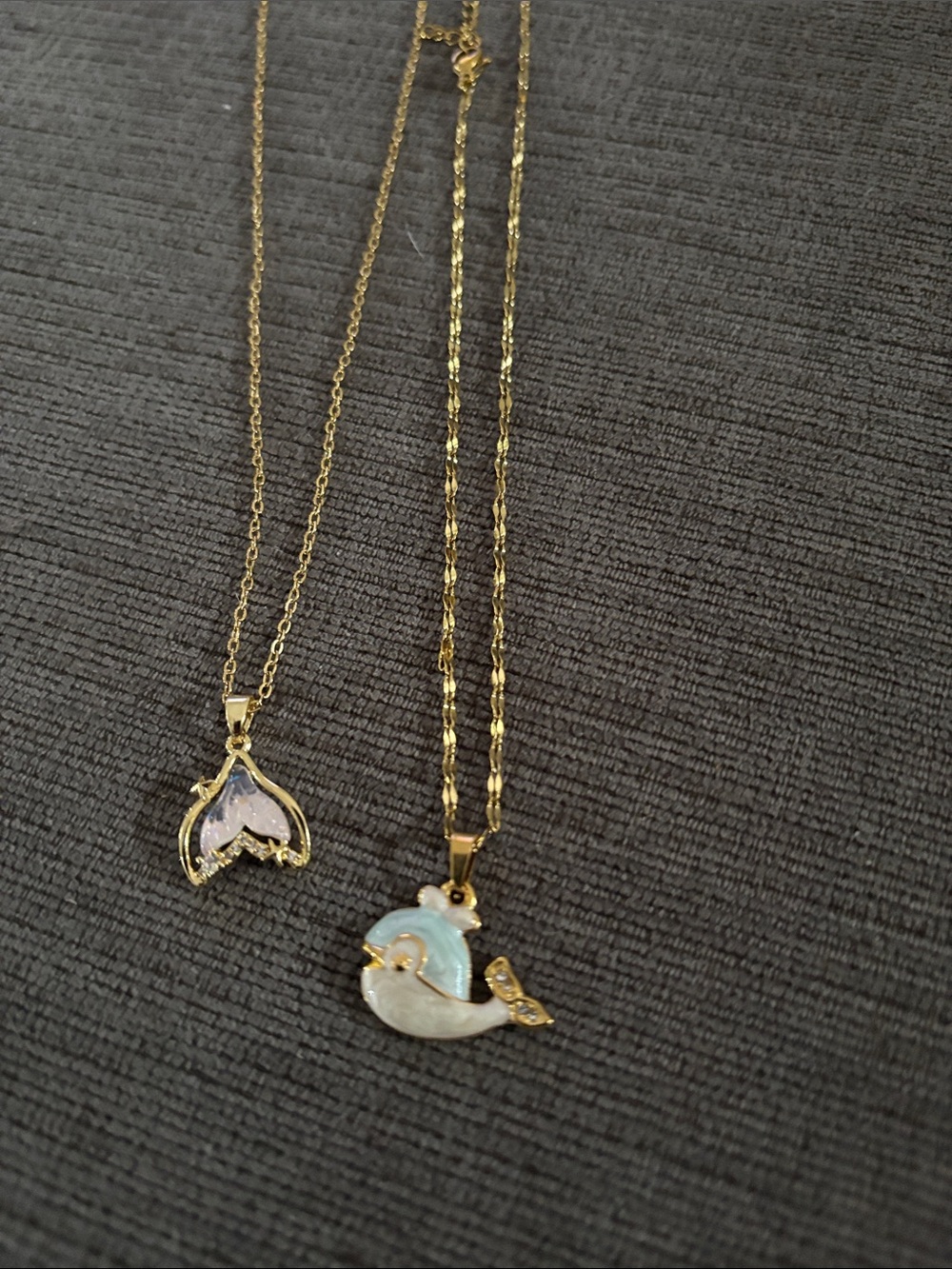 Gold-Tone Whale and Mermaid Tail Pendant Necklace Set - Blue, White